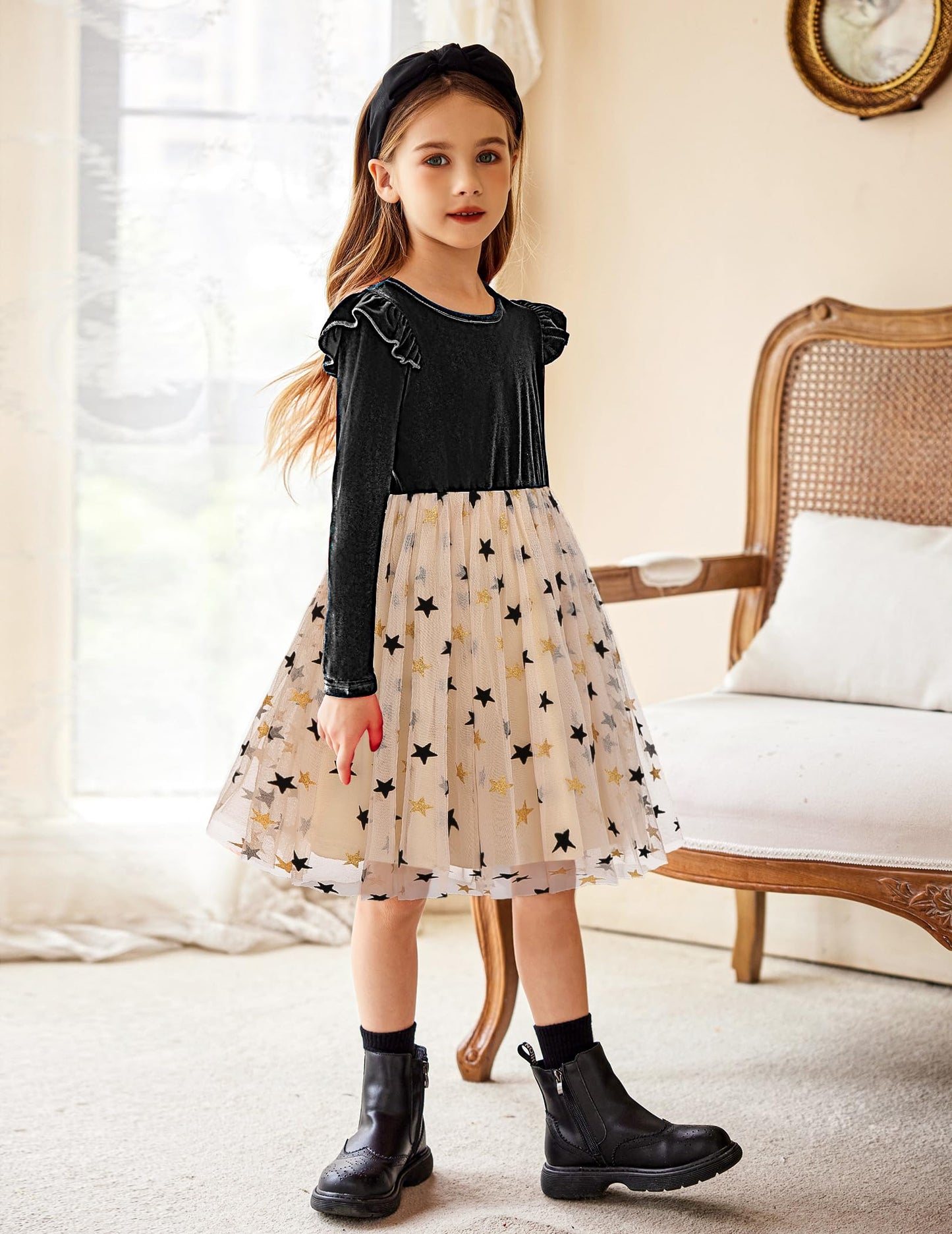 Arshiner Toddler Tutu Dress Velvet Fall Long Sleeve Winter Party Birthday Formal Outfit Black 3T