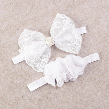Nishine 2 Pack Baptism White Newborn Bowknot Headbands Baby Christening Hair Bows Headwrap Toddler Hairband (Pearl Button)