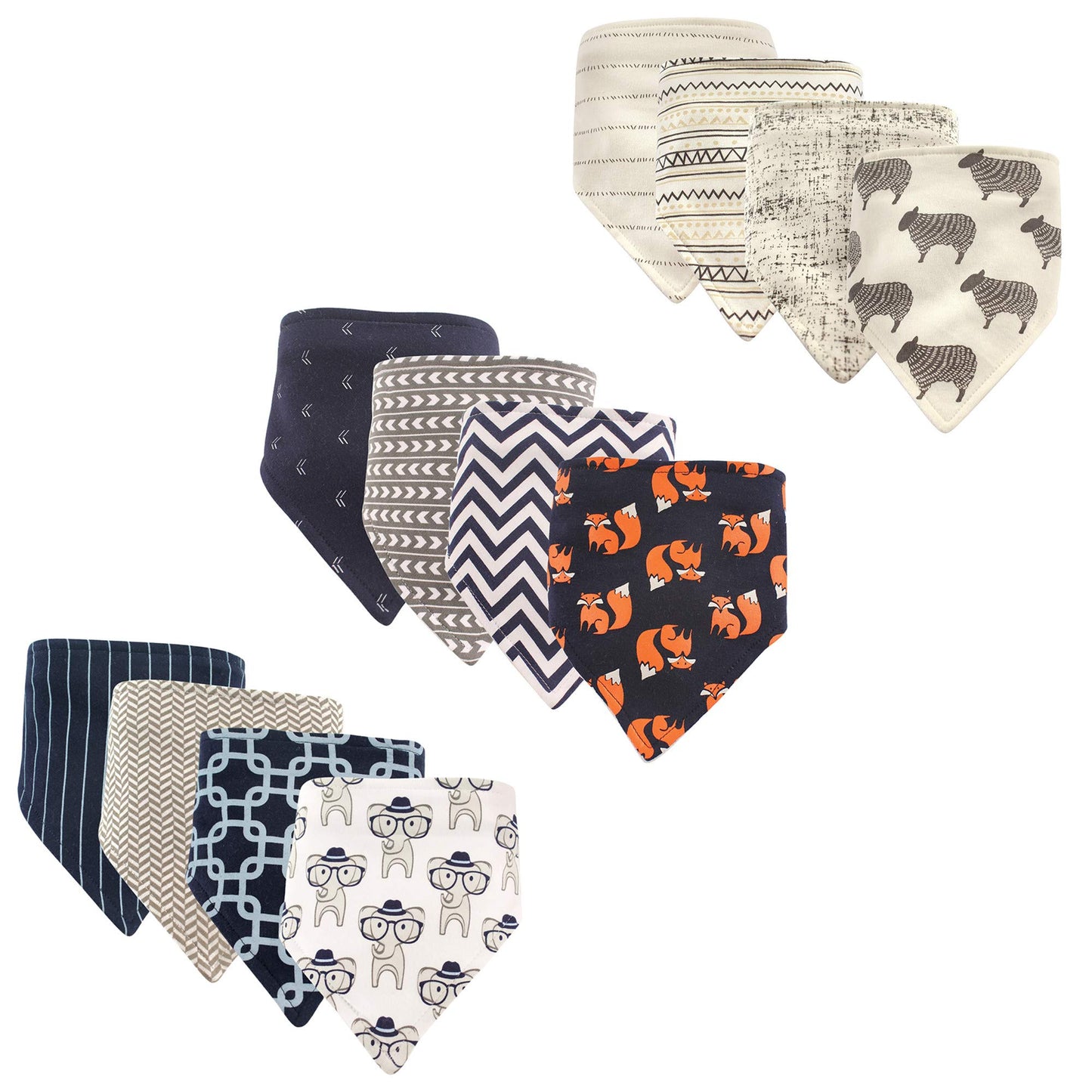 Hudson Baby Unisex Baby Cotton Bandana Bibs, Elephant Fox Sheep 12-Pack, One Size