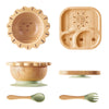 Baby Remember Suction Plates Bowls Set For Baby Toddler Non-Toxic Bamboo Feeding Set With Silicone Fork & Spoon (Green Feeding S