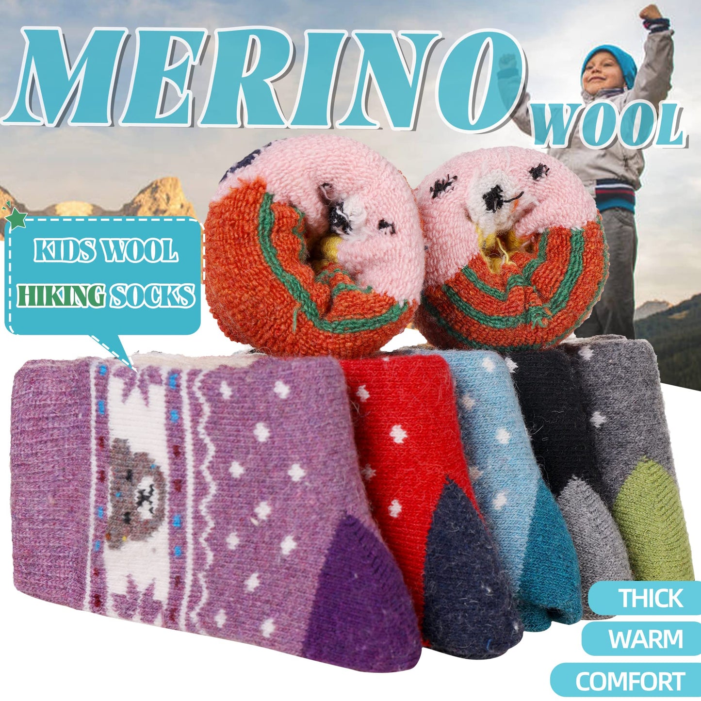 Eocom 6 Pairs Children'S Winter Warm Wool Animal Crew Socks Kids Boys Girls Socks (6 Pairs Bear, 4-7 Years)