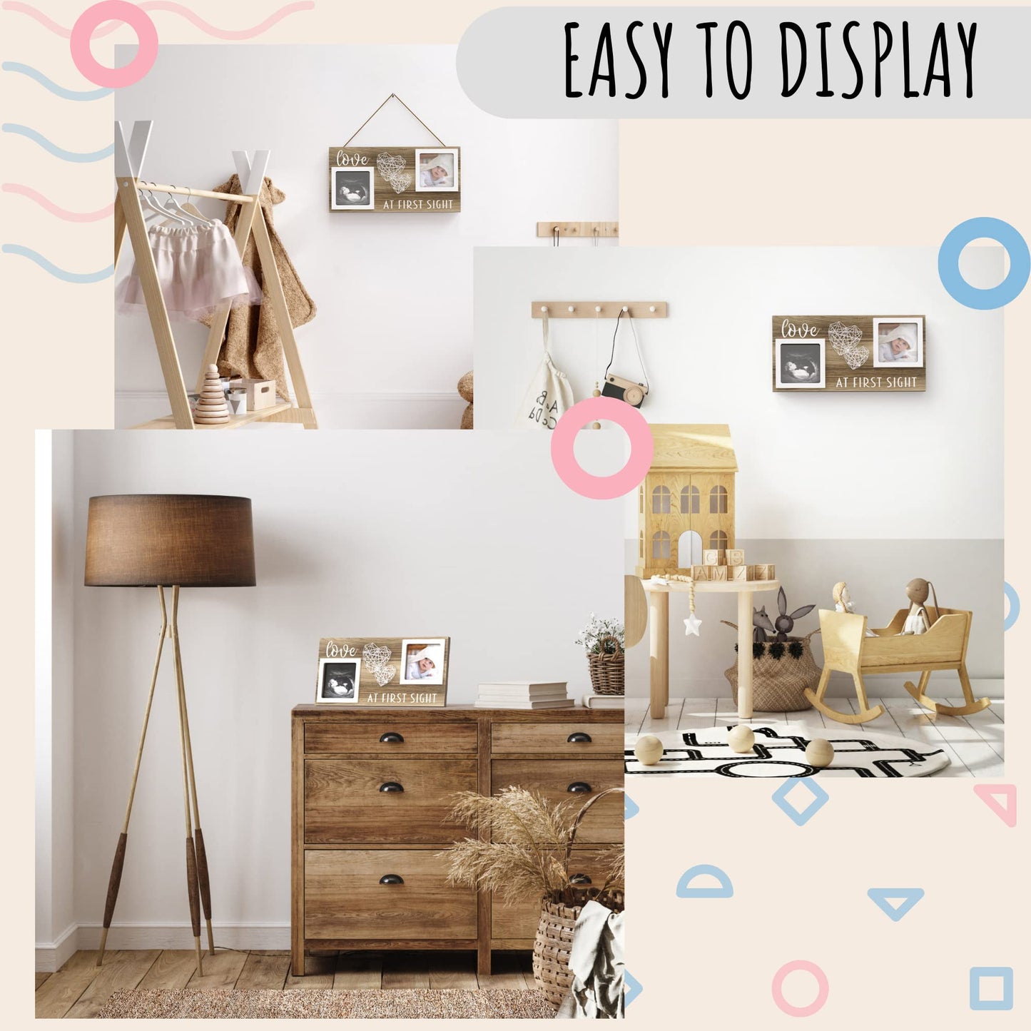 Eurset Baby Sonogram Picture Frame For 3' X 3' Ultrasound Photo - Pregnancy Announcements Ideas - Gender Reveal Baby-Shower Gi