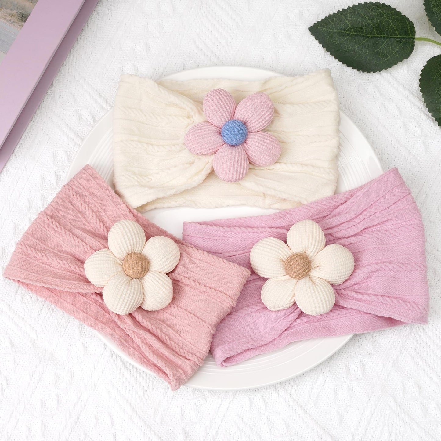 C Llot 3 Pcs Baby Girl Headbands With Flower Nylon Headbands Soft Stretchy Headwear Hair Accessories For Newborn Infant Toddler