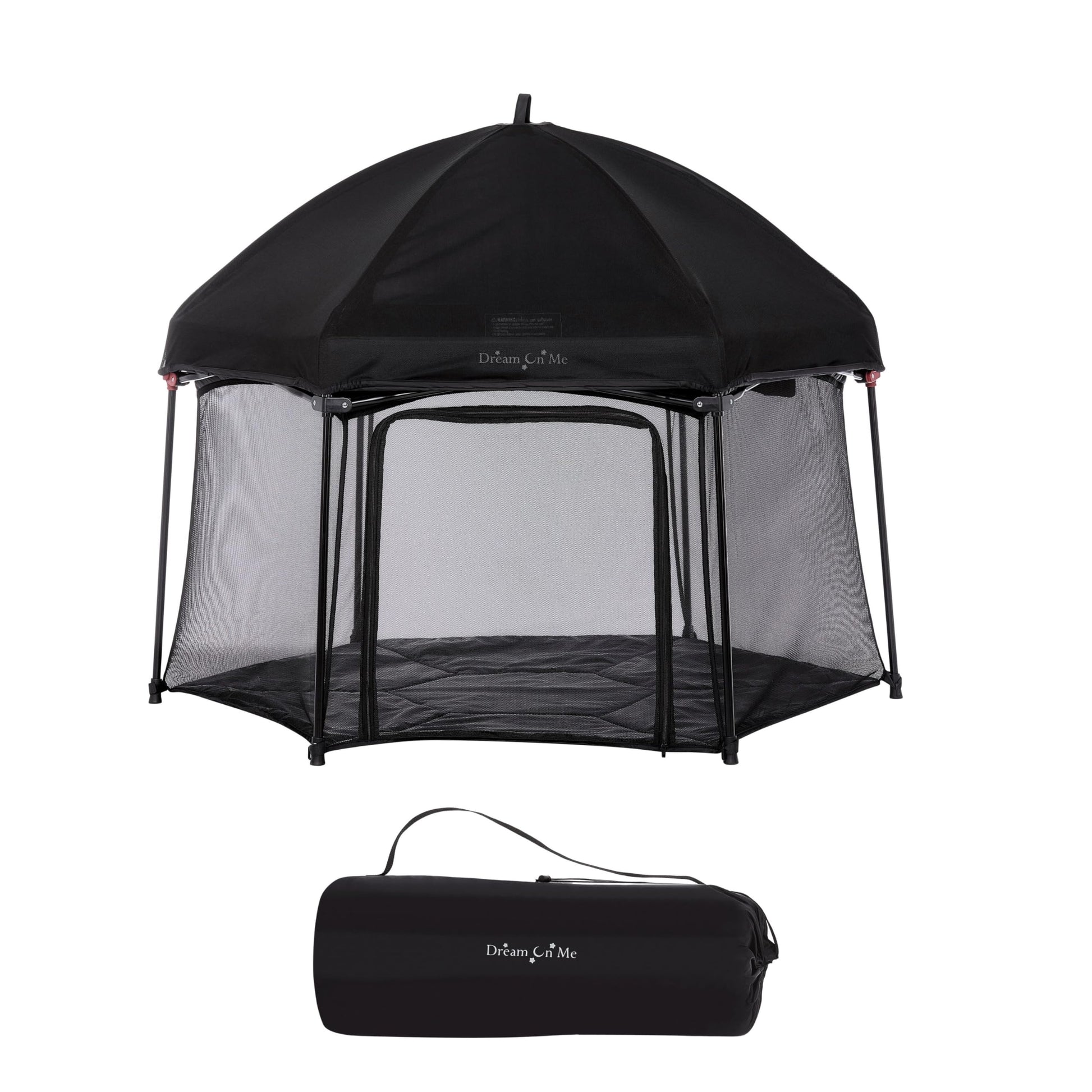 Dream On Me Onyx Playpen Set With Canopy, Baby Playpen, Portable And Lightweight, Playpen For Babies And Toddler, Black