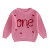 Beautooly First Birthday Outfit Baby Girl Boy Cute Letter Embroidery Warm Long Sleeve Oversized Sweater Infant Knitwear (Pink Va