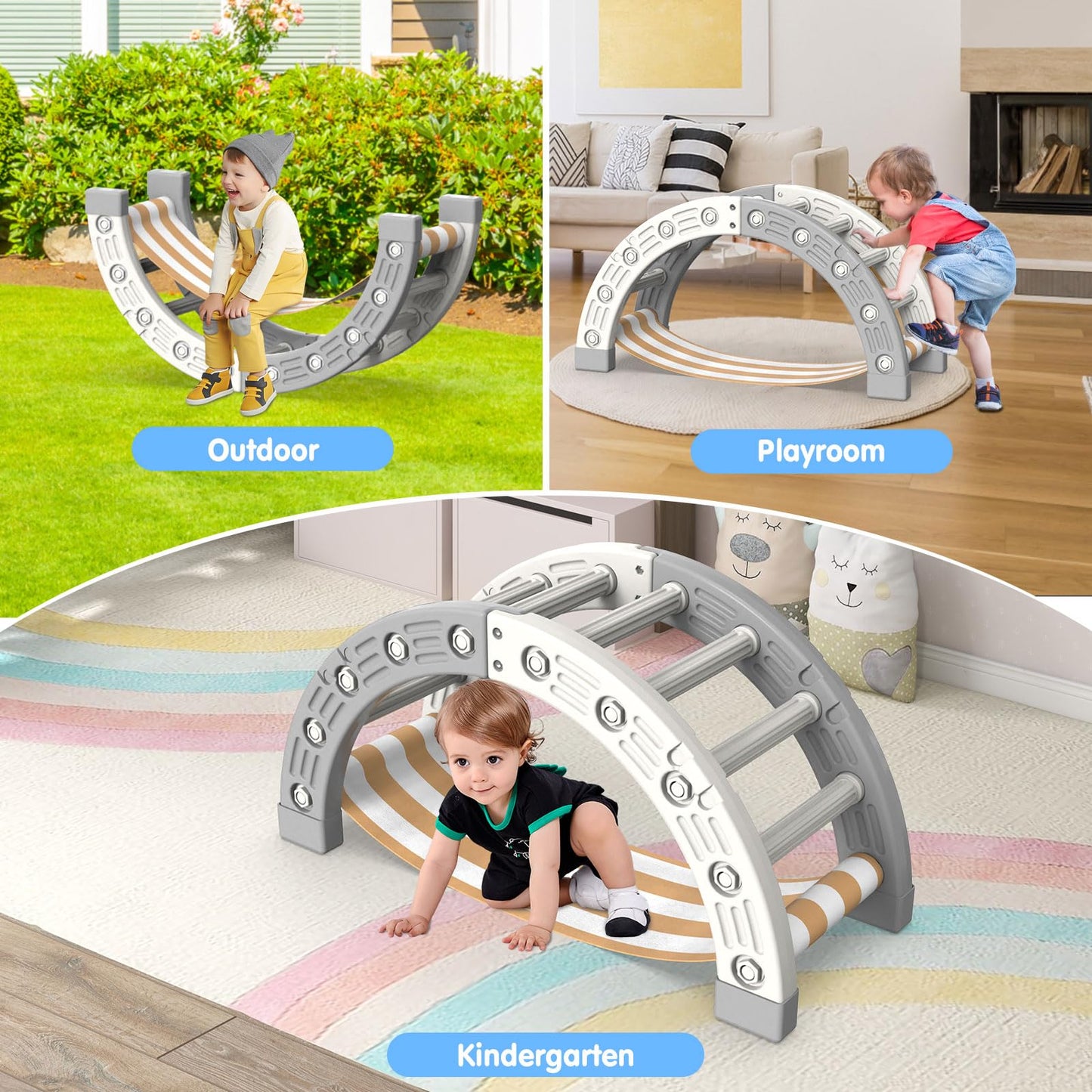 Bierum Toddler Climbing Arch, Plastic Climber Toys Inside, Montessori Climber Arch Rocker, Kids Ladder Arch With Hammock, Indoor