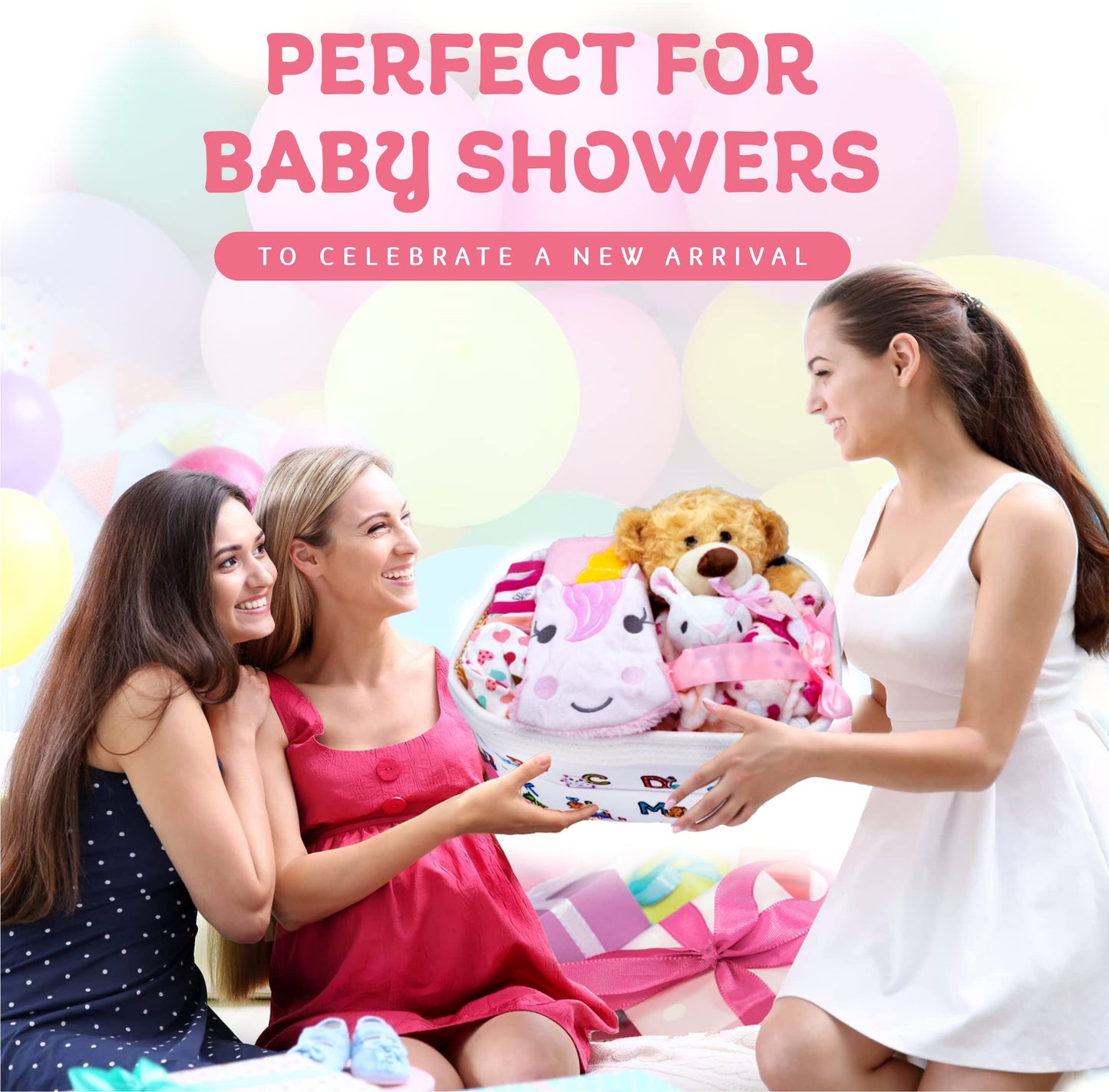 Joyful Arrival Deluxe Baby Girl Gift Basket, Baby Layette Set With 20-Piece Premium New Baby Essentials & Canvas Diaper Tote, Ba