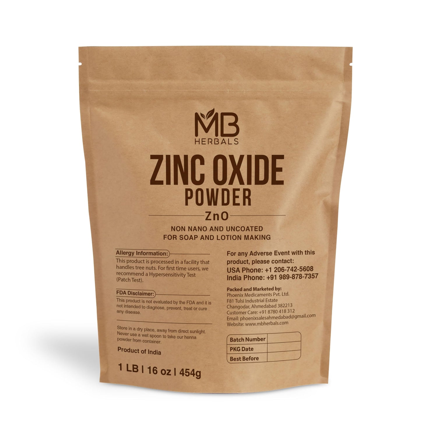 MB Herbals Zinc Oxide Powder 1 lb / 16 oz (454 Gram) | Uncoated & Non-Nano | For DIY Sunscreen Lotion and Cream