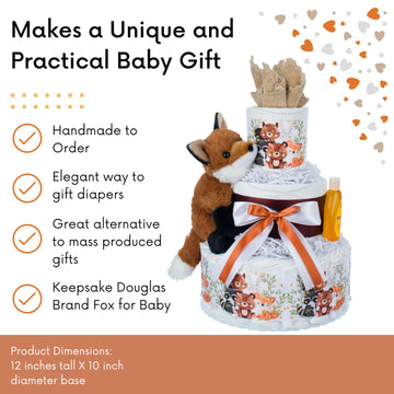 Lil' Baby Cakes Fox Diaper Cake - Adorable Fox-Themed Baby Boy Gift With Size 1 Diapers - Perfect For Baby Showers With Fox Plus