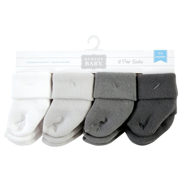 Hudson Baby Unisex Baby Cotton Rich Newborn And Terry Socks, Solid Gray White, 0-6 Months