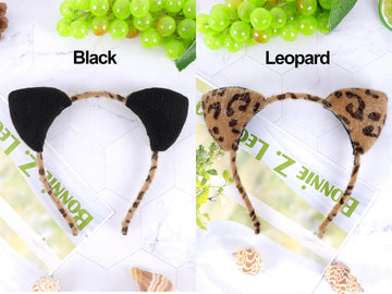 Bonnie Z. Leonardo Furry Cat Ears Headband Double-Sided Wear Black Leopard