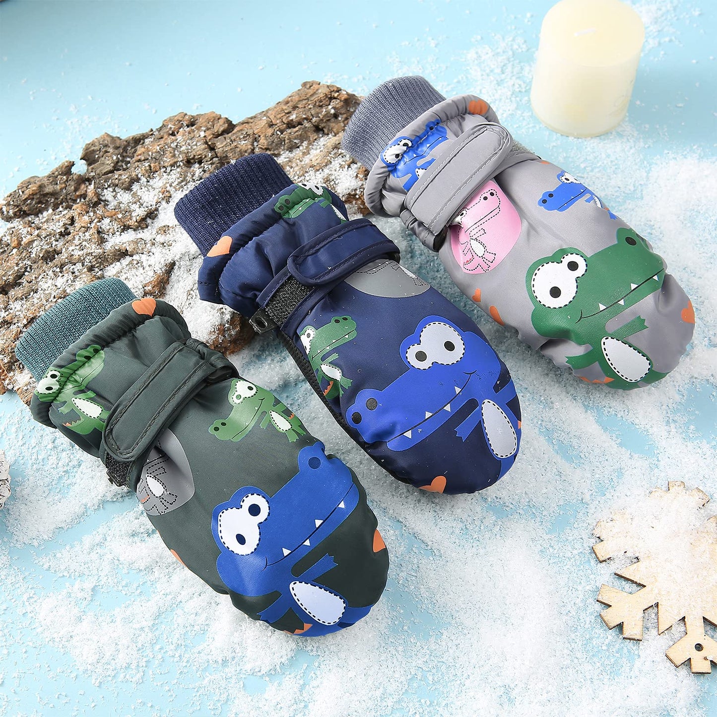 American Trends Toddler Winter Mittens Waterproof Boy Ski Gloves Warm Fleece Snow Mitten For Baby Boy Girl Cold Weather Navy Gre