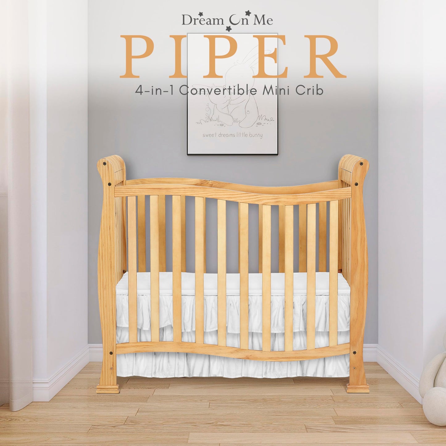 Dream On Me Violet 4-In-1 Convertible Mini Crib In Natural, Greenguard Gold Certified, Jpma Certified, 3 Position Mattress Heigh