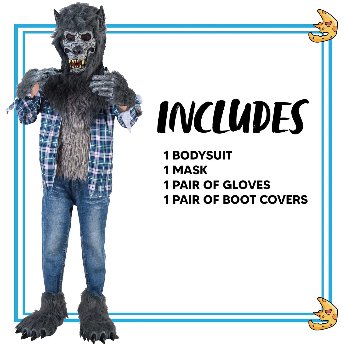 Spooktacular Creations Boy Howling Werewolf Deluxe Halloween Costume With Mask, Werewolf Claws Gloves, Boot Covers, Wolf Costume