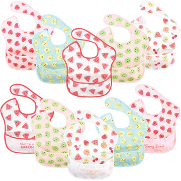 Hudson Baby Unisex Baby Waterproof Polyester Bibs, Cute Fruit, Feeder