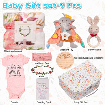 Baby Girl Gifts,Baby Shower Gifts For Girls,New Born Baby Girls Gift Sets,Welcome Baby Girl Gift Basket,Baby Milestone Blanket,U