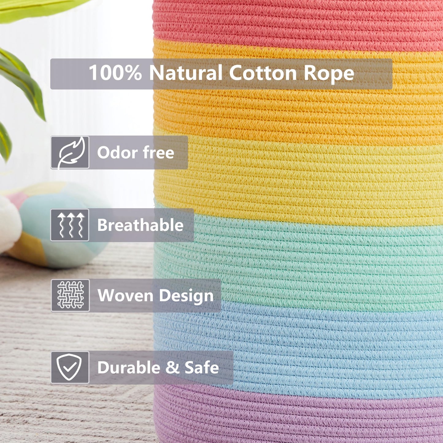 Mojoscend Rainbow Baby Girls Kids Hamper Laundry Basket For Nursery Toddler Clothes Blanket Basket For Toy Woven Rope Unicorn Ha