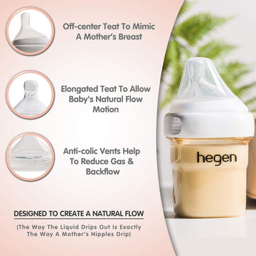 Hegen Baby Bottles - Anti Colic Baby Bottles Wide Neck - Breastfeeding System 8 Oz With Medium Flow Teats (2 Pack)