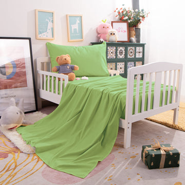 Ntbay Toddler Sheet Set - 3-Piece Microfiber Crib Sheet Set - Flat Sheet, Fitted Sheet, Pillowcase - Solid Toddler Bedding, Gree
