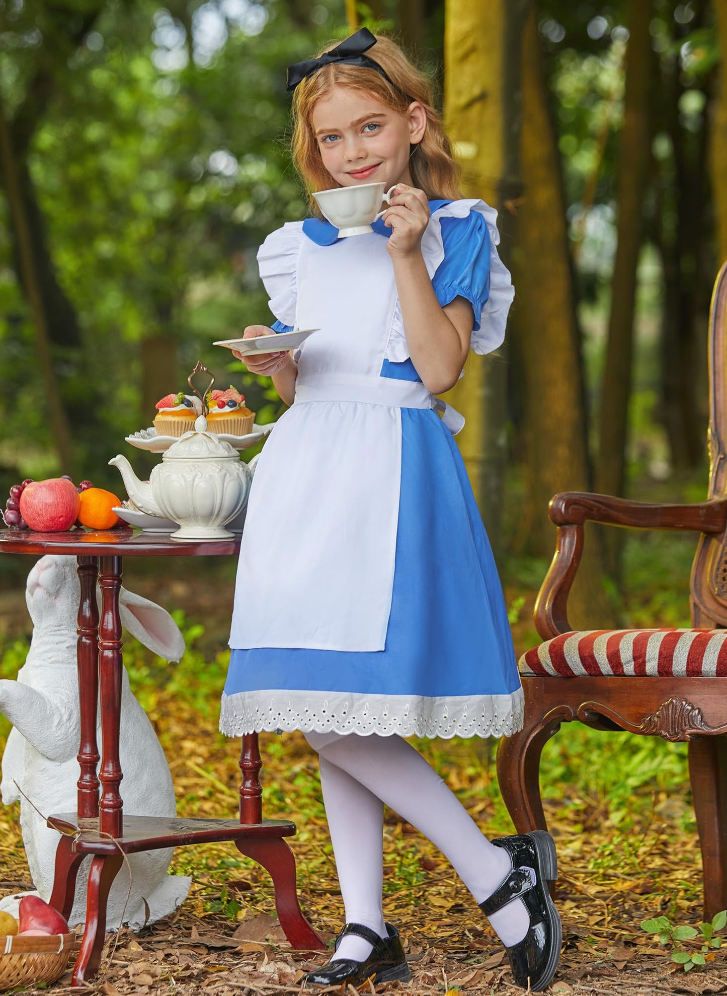 Besserbay Halloween Alice Costume With Black Headband Blue Peter Pan Collar Dress With White Apron For Child Girls 9-10 Years
