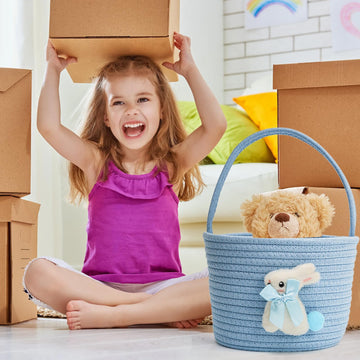 Easter Baskets With Bunny Decoration For Kids - Soft & Durable Woven Design, Empty Baby Bunny Egg Basket With Handle For Boys, G