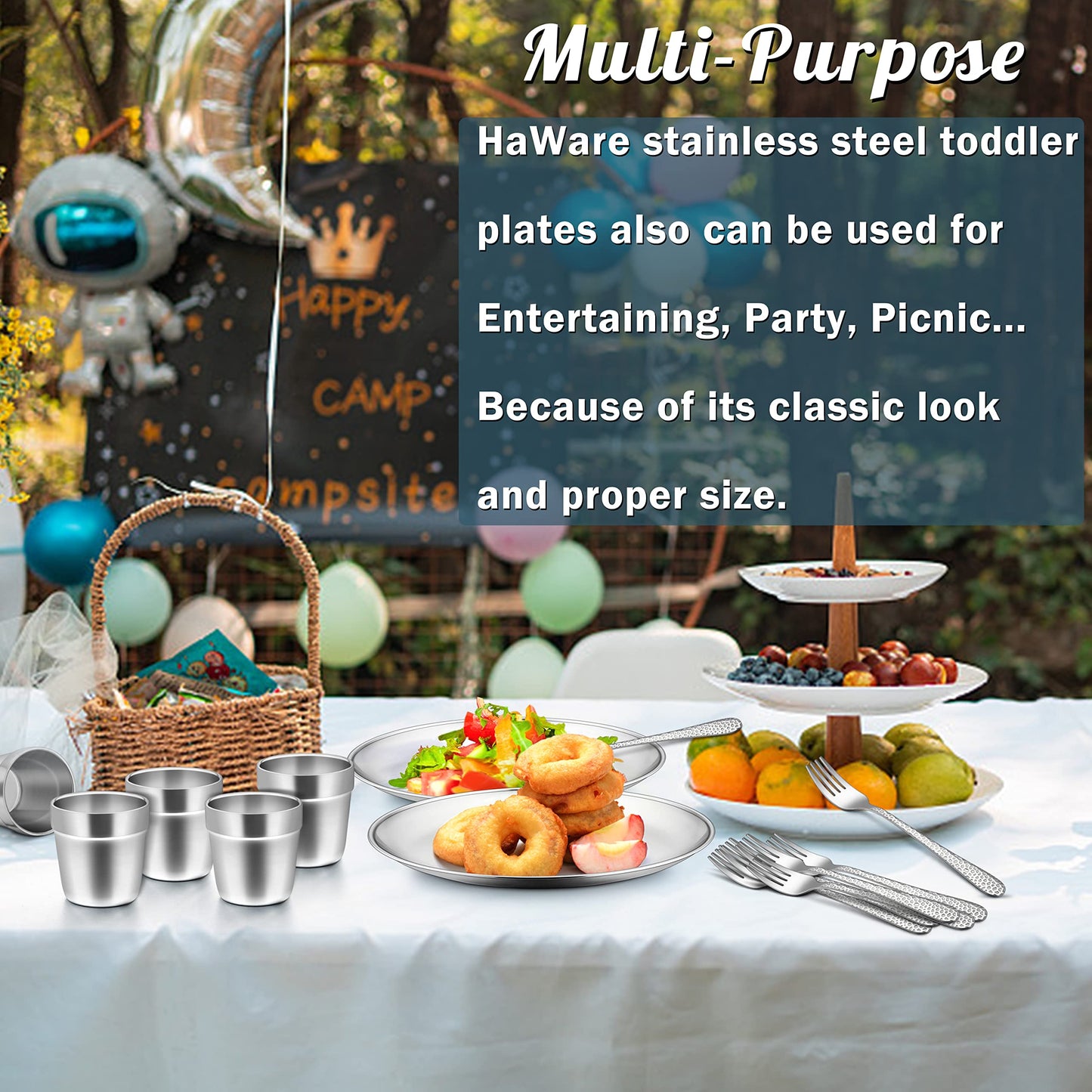 Haware 6-Piece 18/8 Stainless Steel Plates, Metal 304 Dinner Dishes For Kids Toddlers Children, 9 Inch Feeding Serving Camping P