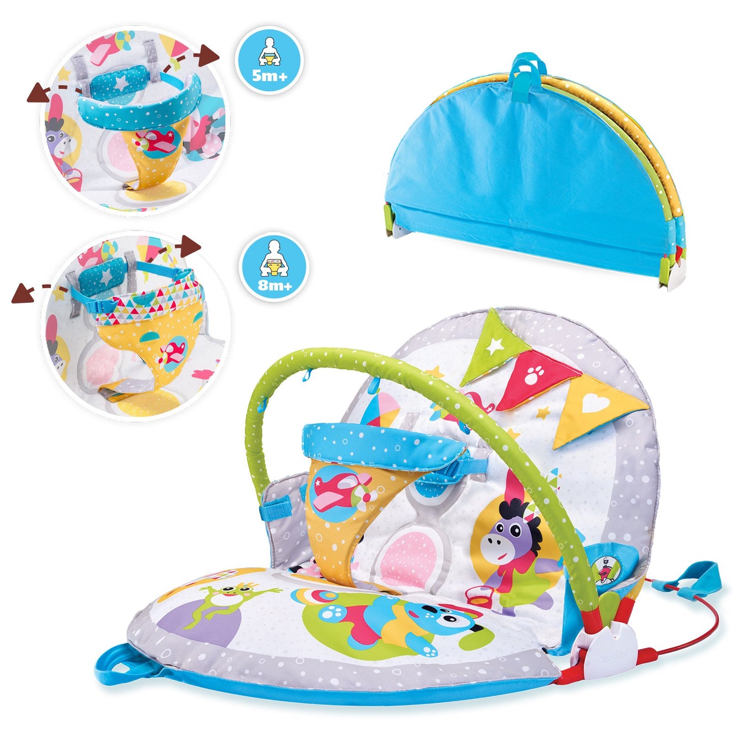 Yookidoo Baby Gym Lay To Sit-Up Playmat. 3-In-1 Newborns Activity Center With Tummy Time Toys, Pillow & Infant Miror. 0-12 Month