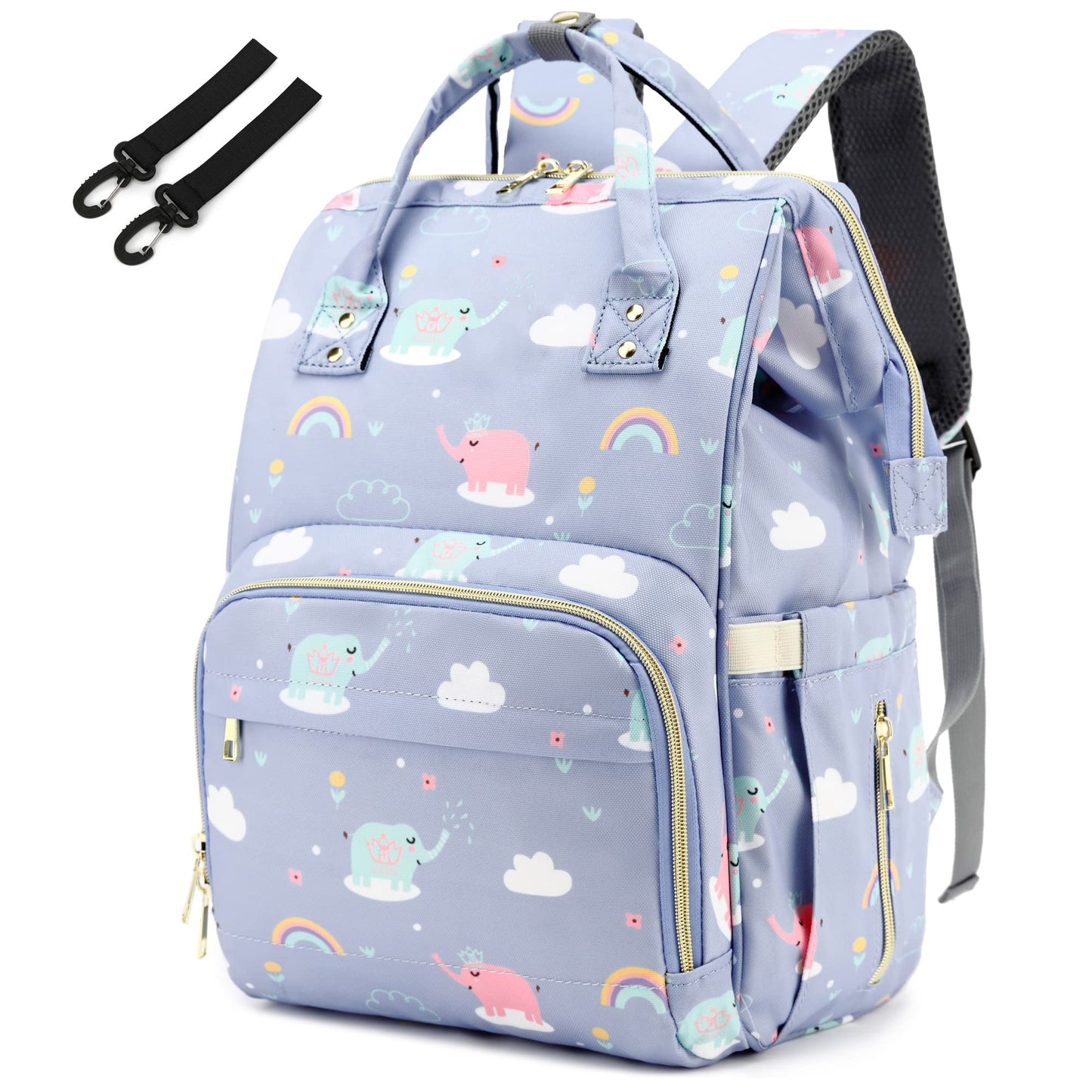 Yusudan Elephant Diaper Bag Backpack for Baby Girls, Mom Waterproof Large Nappy Bags for Women