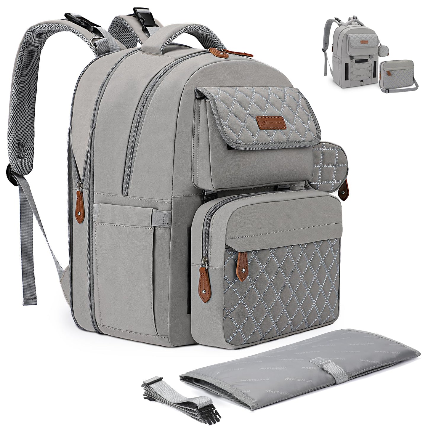 Maelstrom Large Diaper Bag,29L-45L Expandable Diaper Bag Backpack For 2 Kids/Twins, With Removable Cross Body Bottle Bag For Mom