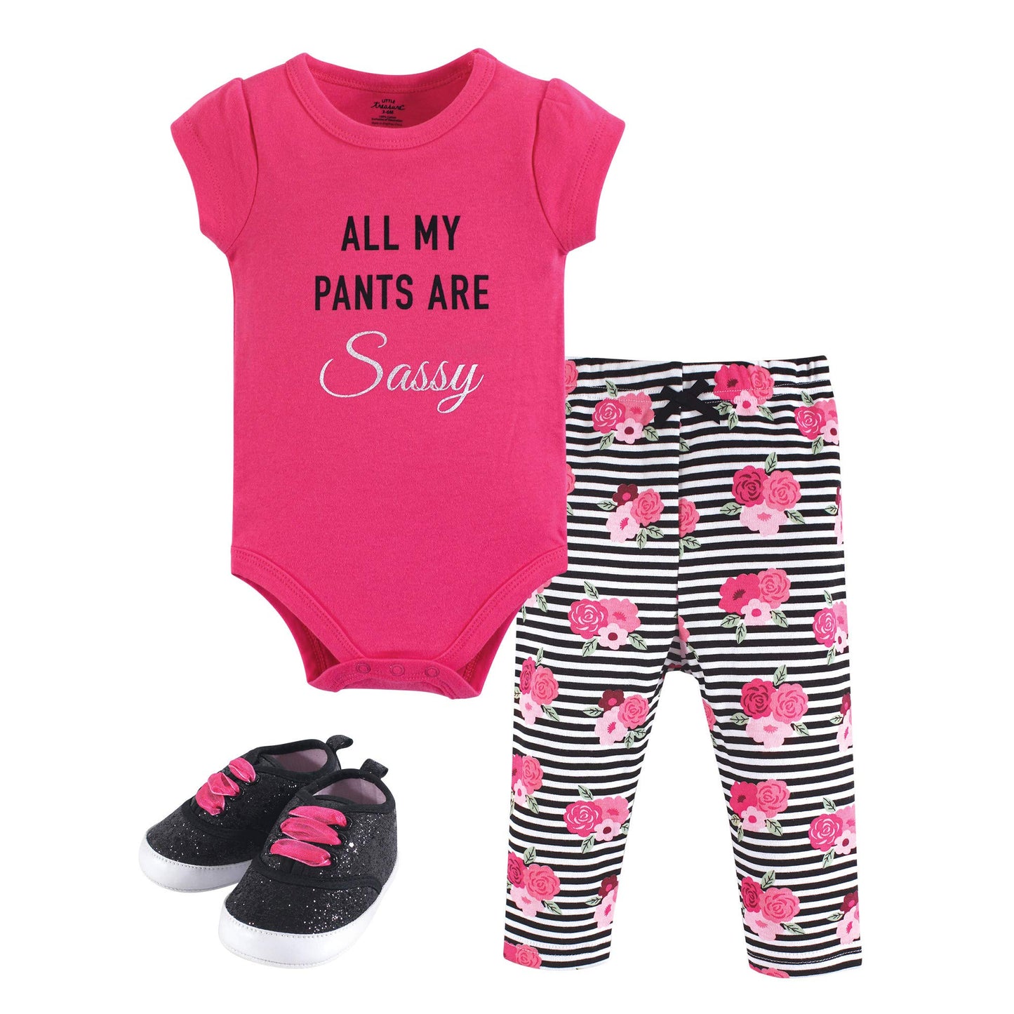 Little Treasure Unisex Baby Cotton Bodysuit, Pant And Shoe Set, Sassy Pants, 0-3 Months