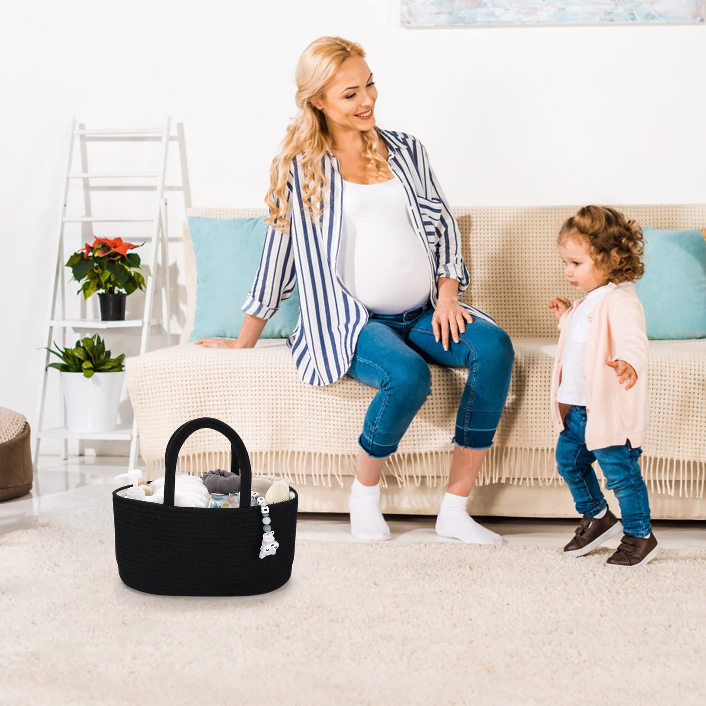 Baby Diaper Caddy Organizer For Girl Boy Cotton Rope Nursery Storage Bin Basket Portable Holder Tote Bag For Changing Table Car