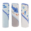 Cudlie Buttons & Stitches Baby Boy 3 Pack Rolled/Carded Hooded Towels In Jawsome Print (Gs71723)