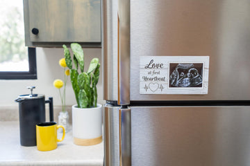 Love At First Heartbeat Ultrasound Picture Frames Fridge Magnet, Rustic Keepsake Sonogram Picture Frame, Nursery New Mom Gifts,