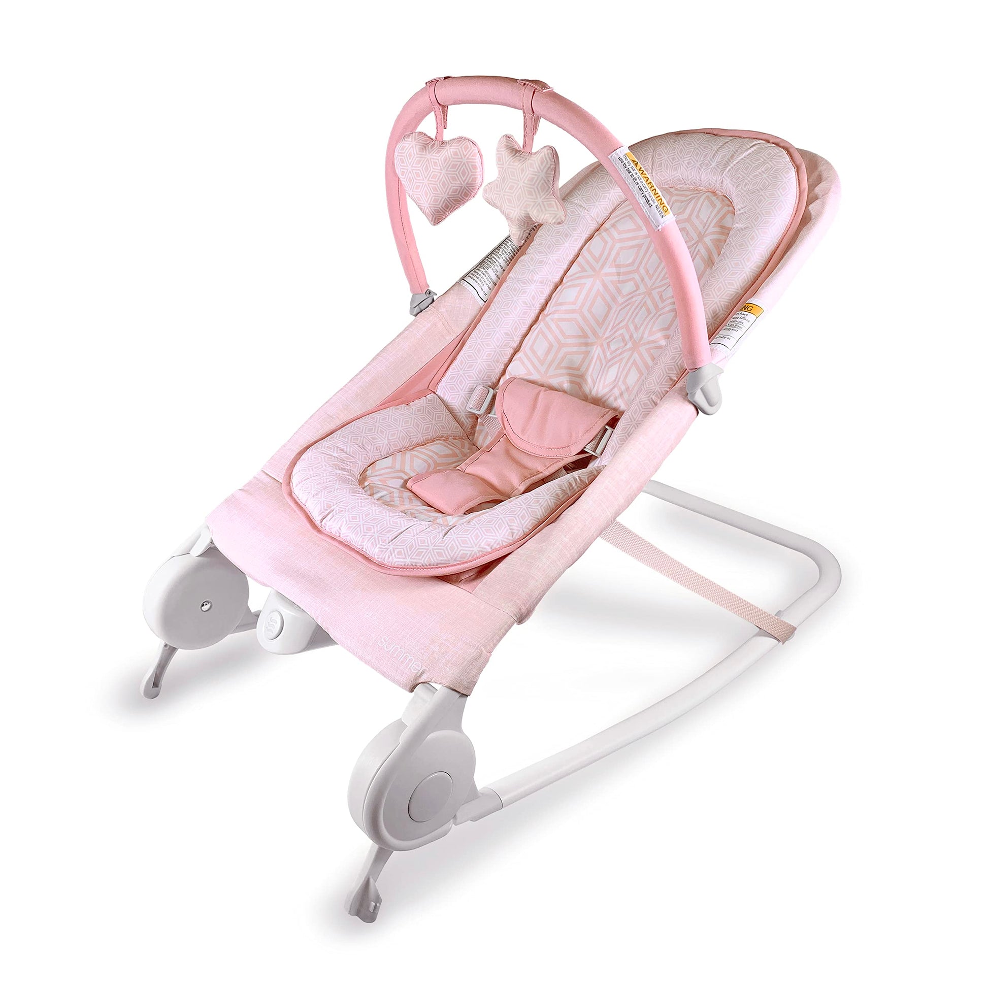 Summer Infant 2-In-1 Bouncer & Rocker Duo (Pink) Convenient And Portable Rocker And Bouncer For Babies Includes Soft Toys And So