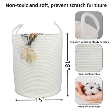 Xuanguo Cotton Rope Laundry Basket Hamper For Clothes Decorative Woven Storage Basket For Living Room Bedroom Boho Tall Rope Bas
