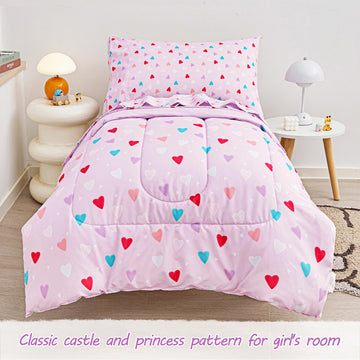 Viviland Purple Heart Toddler Comforter Sets, Cute Girls Toddler Bedding Set, Soft Microfiber Toddler Bed Set
