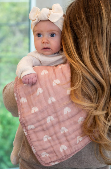 Nana Baby Burp Cloths | 100% Organic Muslin Cotton | Set Of 3 (Desert Pink/Ivory)