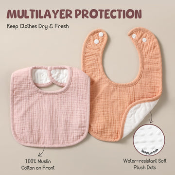Poikshark 6-Pack Muslin Baby Bibs For Unisex Boys Girls, Soft Cotton Baby Drool Bibs, Solid Colors, Drooling And Teething Bibs F