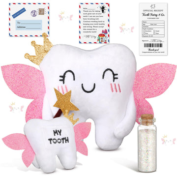 Threehoney Tooth Fairy Pillow Kit Includes Toothfairy Pillow With Pocket Fairy Glitter Receipt Envelope Card, Toothfairy Plush K