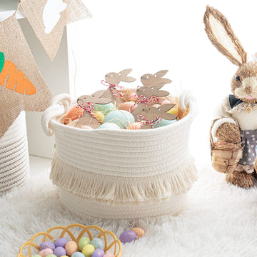 Cherrynow Small Woven Storage Baskets Cotton Rope Decorative Hamper For Diaper, Blankets, Magazine And Keys, Cute Tassel Nursery