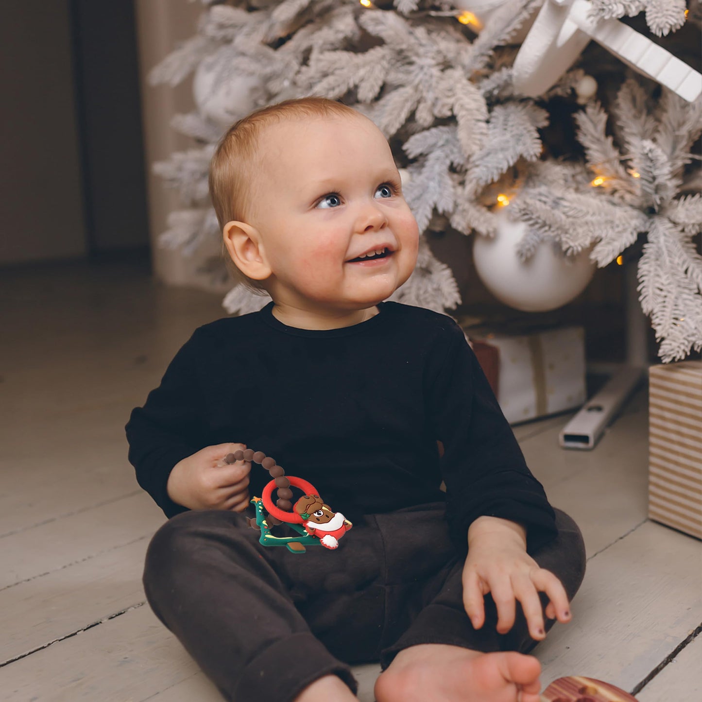 2pcs Christmas Baby Silicone Teether Christmas Tree and Bear Teething Ring Christmas Teething Toys Toddler Teething Chew Toys Ch