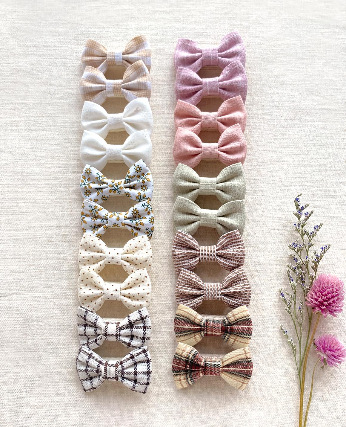 Baby Girls Hair Bow Clips, 20Pcs Boutique Cotton Fully Lined Hair Pins, Non Slip Baby Barrettes Accessories For Infants Toddlers