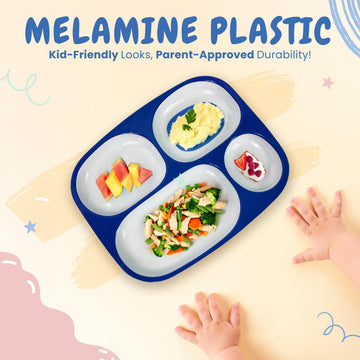 4E'S Novelty Set Of 4 Melamine Dinner Plates For Kids Boys - Divided Plates For Picky Eater, Bpa Free, Toddler Eating Essentials