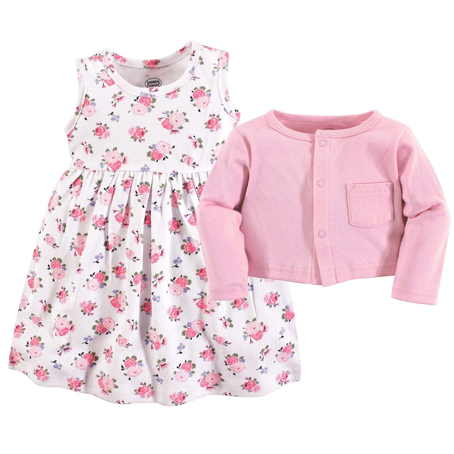 Luvable Friends Baby Girls And Cardigan Casual Dress, Pink Floral, 3T Us