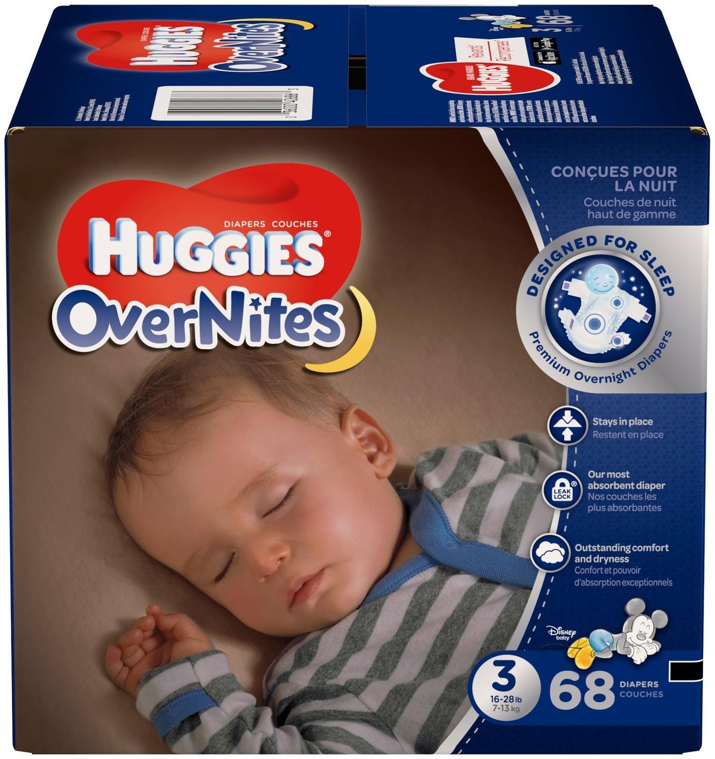 HUGGIES OverNites Diapers, Size 3 (16-28 lb.), 68 ct, Overnight Diapers