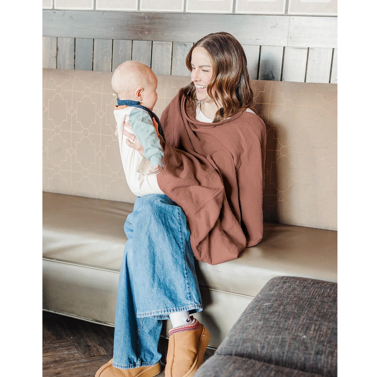 Konssy 2-Pack Muslin Nursing Cover Up For Breastfeeding Moms With Rigid Hoop, 100% Cotton, Lightweight & Breathable Breastfeedin