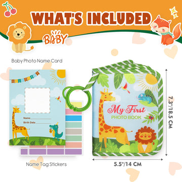 Lanpn Baby Photo Album Holds 17 4X6 Pictures, My First Soft Cloth Family Photo Book With Name Card Name Tag Stickers, Fabric Kid