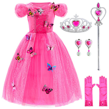 Princess Dress Up Party Costumes With Deluxe Accessories Set 4-5 Years(Rose Red 110Cm)
