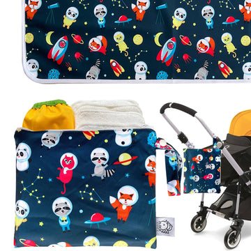 Flockthree Waterproof Baby Changing Pad With Storage Bag (28.7' X 19.7') Washable Wipeable Reusable Leak Proof Diaper Travel M