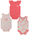 Calvin Klein Girls' 3 Pieces Pack Bodysuits, Coral Reef/Oatmeal/Print, 18M